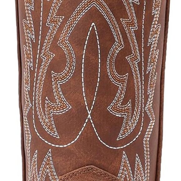 Cowboy Boots Women Faux Leather Square Toe Mid Calf Embroidered Western - Picture 6 of 8